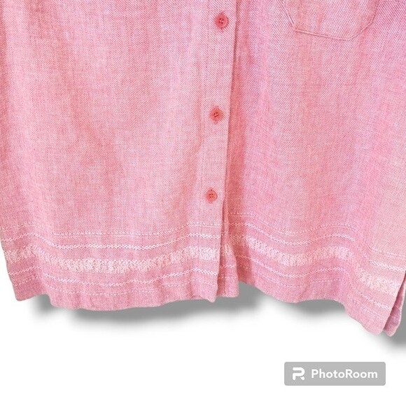 Norton McNaughton Blouse-Size XL-Linen Blend-Embroidered Hem-Salmon-Pocket - Picture 4 of 9